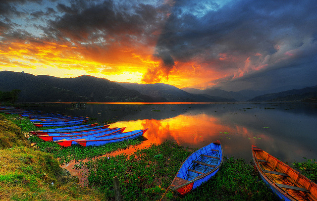 Phewa Lake Sunset in Pokhara, Nepal
