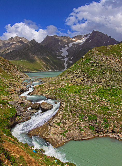 Glacial stream from Sheshnag Lake, at 3590m altitude in Kashmir Valley, India