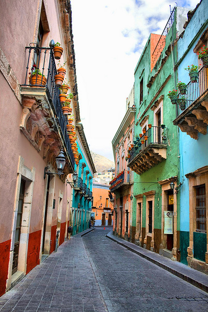 Typical colonial street in Guanajuato, Mexico