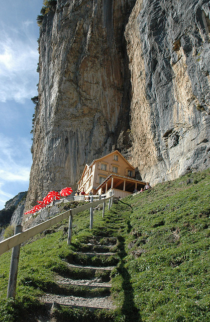 Aescher-Wildkirchli Mountain Hut below Ebenalp in Appenzell, Switzerland