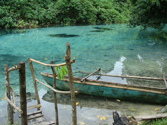 Idyllic spring-fed Riri Riri river in Espiritu Santo Island, Vanuatu