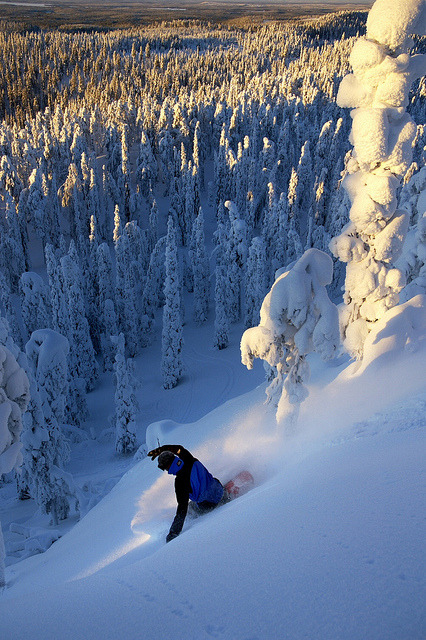 Snowboarding in Ruka, Lapland, Finland