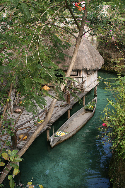 Xcaret mayan village in Yucatan Peninsula, Mexico