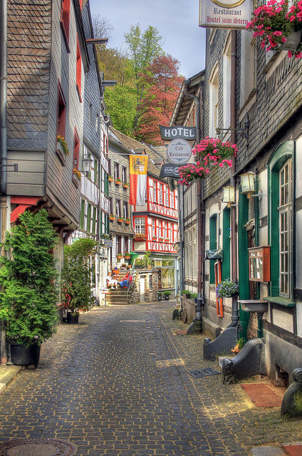 Lovely streets of Monschau, a small resort town in the Eifel region of western Germany