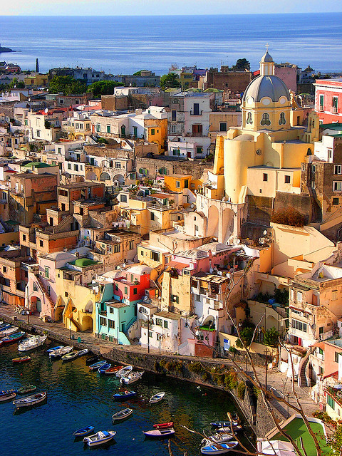 Picturesque village of Corricella in Procida Island, Italy