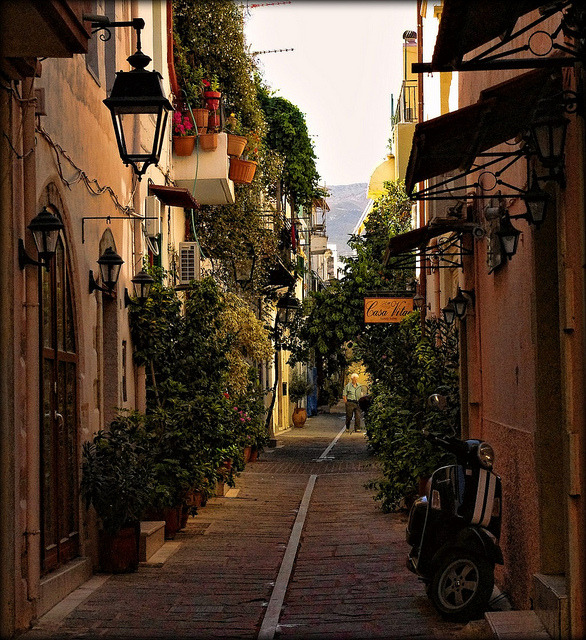 Early morning on the streets of Rethymno, Crete Island, Greece