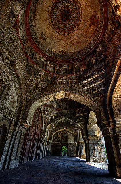 Bara Gumbad tomb and mosque at Lodi Gardens in Delhi, India