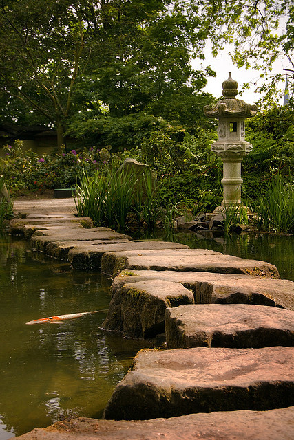 Stone path at the japanese gardens in Kaiserslautern / Germany